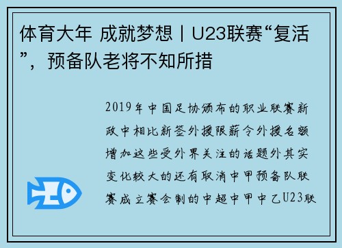 体育大年 成就梦想丨U23联赛“复活”，预备队老将不知所措